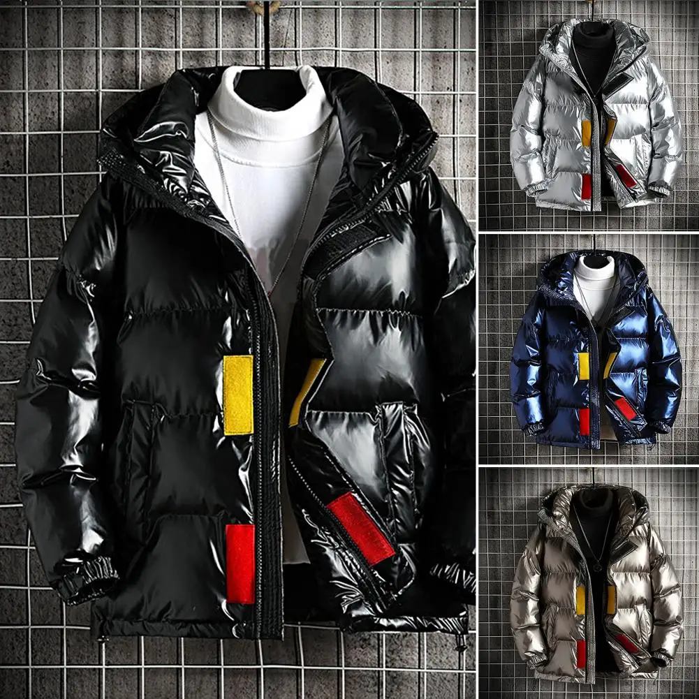 White Duck Down Jacket Men\'s Winter Fashion Casual Short Coat Shiny Hooded Windbreaker Youth Men Outwear Down Coat Male