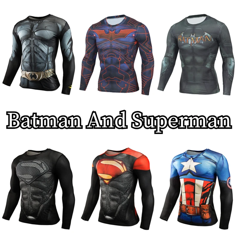 Batman Men Long Sleeve T-Shirts Cartoon 3D Print High Elasticity Close-fitting Tees Shirts Cosplay Clothing Anime Men Tees Tops