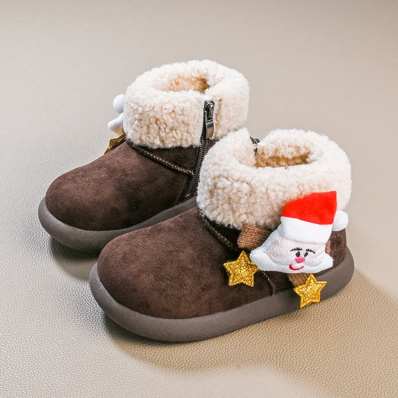 

Girls Plush Boots Winter Furry Children Fashion Ankle Boots Thick Bottom Causal Santa Claus Kids Cotton Boots Christmas Party