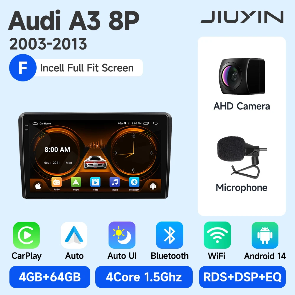 JIUYIN AI Voice Draadloze CarPlay Android Auto Radio Voor Audi A3 8P 2003-2013 4G Auto multimedia GPS 2din autoradio