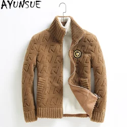 AYUNSUE Natural Wool Winter Jackets for Men Clothes Faux Leather Jackets Men Stand Collar Short Woolen Coat 2025 Мужская Одежда