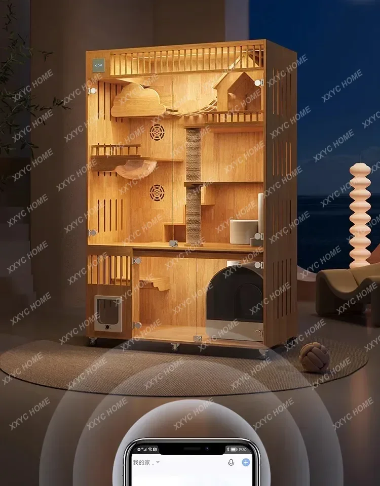 Solid Wood Cat Nest Luxury Home Indoor Oversized Cat House Cat Climbing Frame Integrated
