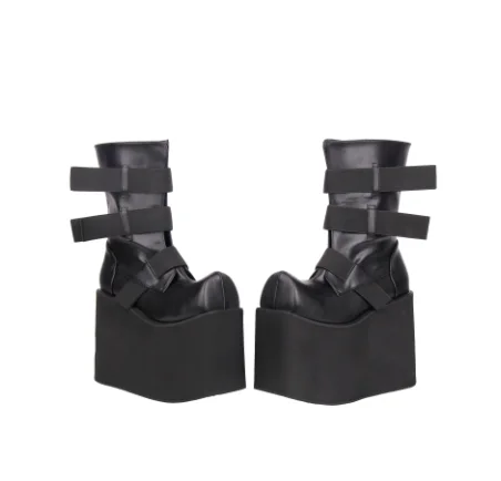 Punk Style Black Square Toe Mid-Calf Platform Women Boots Wedges Super High Heels Hook Loop Design Large Size Shoes view 3