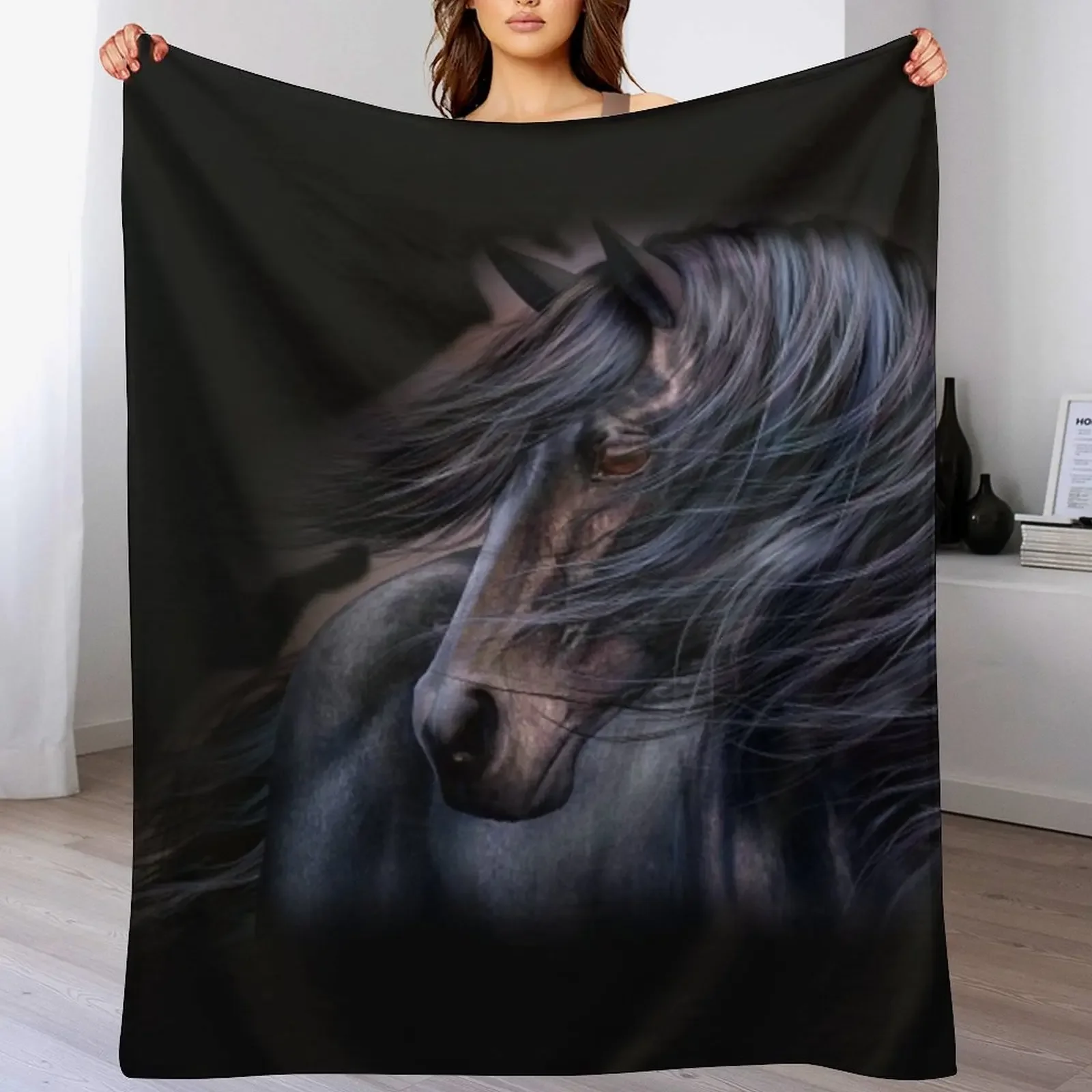 

The black horse Throw Blanket Stain Resistant Cozy Warm Blanket