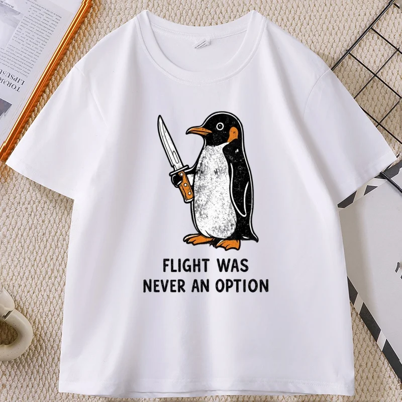 Flight Was Never An Option T-Shirt Women Men Sarcastic Penguin Graphic Tee Funny Animal T Shirt Penguin Tee Humorous