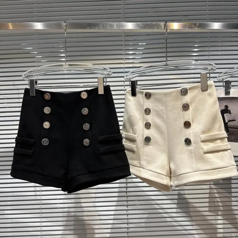 

High Waist Woolen Wide Leg Shorts Chic Double Breasted Zip Bottoms Autumn Winter Fashion All-match Casual Ropa Mujer