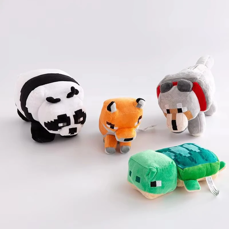 

18-35cm Mosaic Plush Doll Turtle Wolf Panda Fox Bee Toy Doll Cartoon Animals Toys Kids Baby Chlidren Fan Collection Gifts