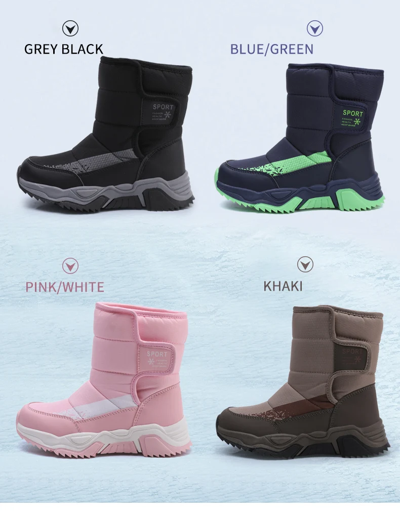 Kinder-Schneestiefel Winter High-Top Kinderschuhe mit Klettverschluss Baumwollschuhe für Schüler Outdoor Bequeme Rutschfeste Stiefel mit Dicker Sohle – Detail 8