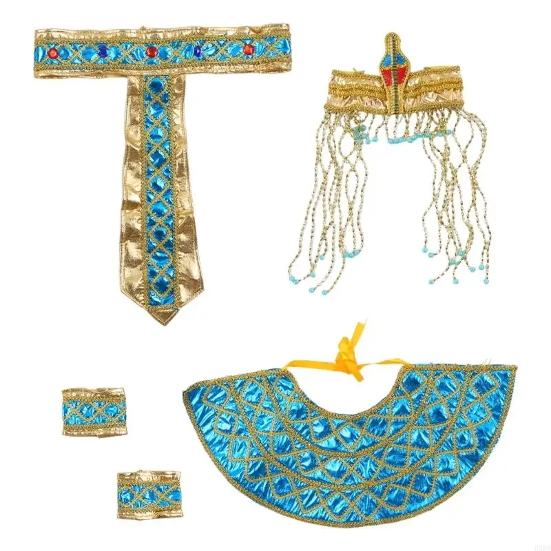 39BB Egyptische kostuumaccessoires Set Egyptisch farao -kopstuk Egyptische polsbandjes voor Halloween Role Play Cosplay