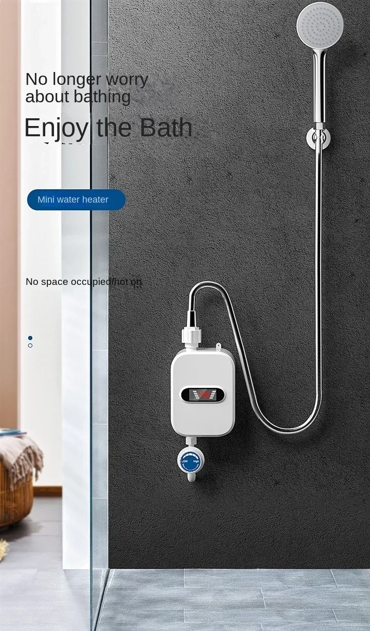 110V/220V Compact Kitchen Aid Instant Demand Water Heater with Bathroom Shower Head and Temperature Control A C