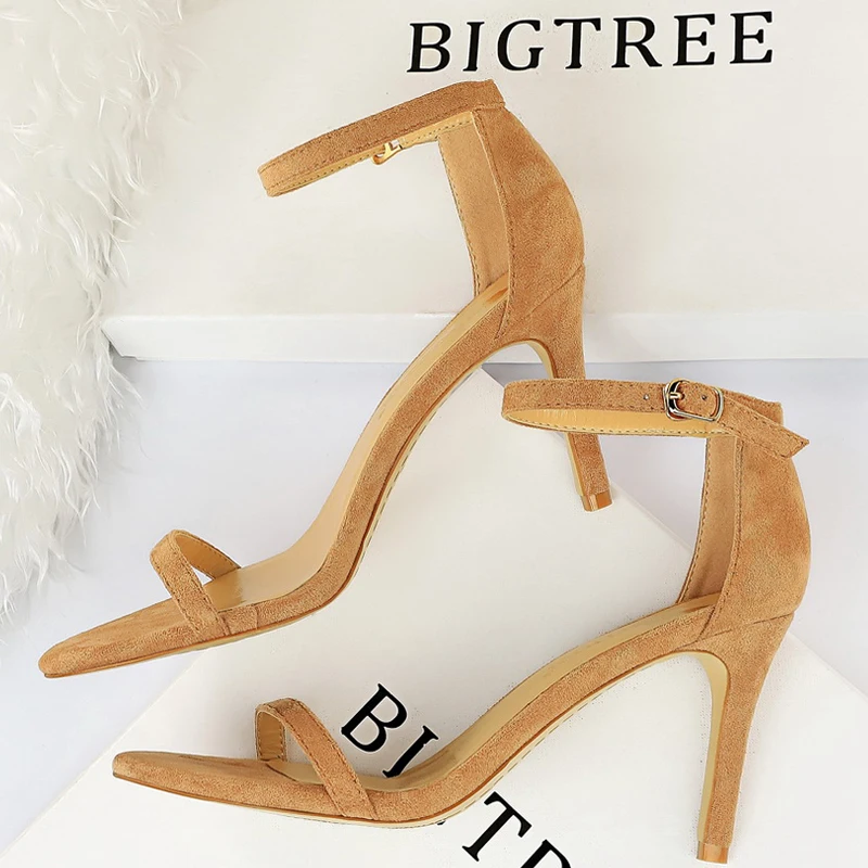 BIGTREE scarpe estate donna sandali in pelle scamosciata Sexy tacchi alti donna 8 Cm 11cm tacchi a spillo Peep Toe sandali con tacco gattino scarpe