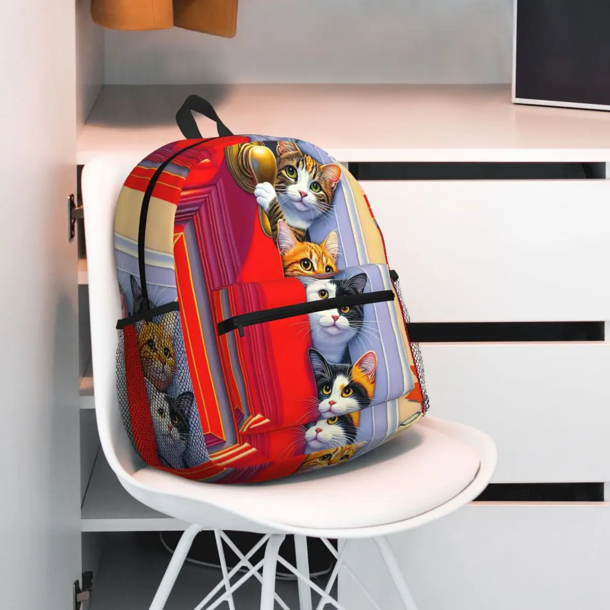 

Colorful Art Pattern Cat Animal Backpack Student BookBag Children School Bag Computer Shoulder Bags for Men Women