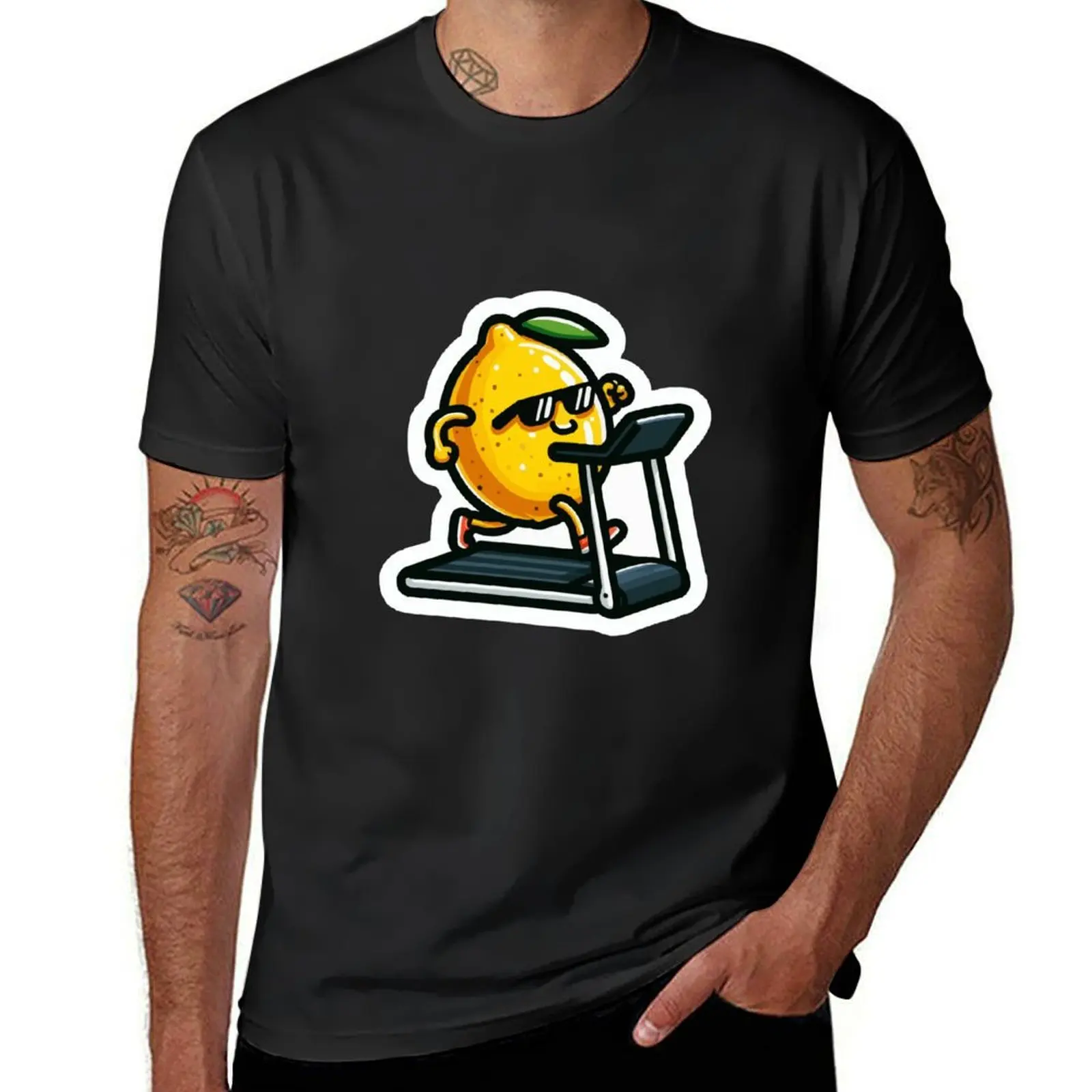 

Lemon running on Treadmill T-Shirt anime blanks quick drying mens t shirt