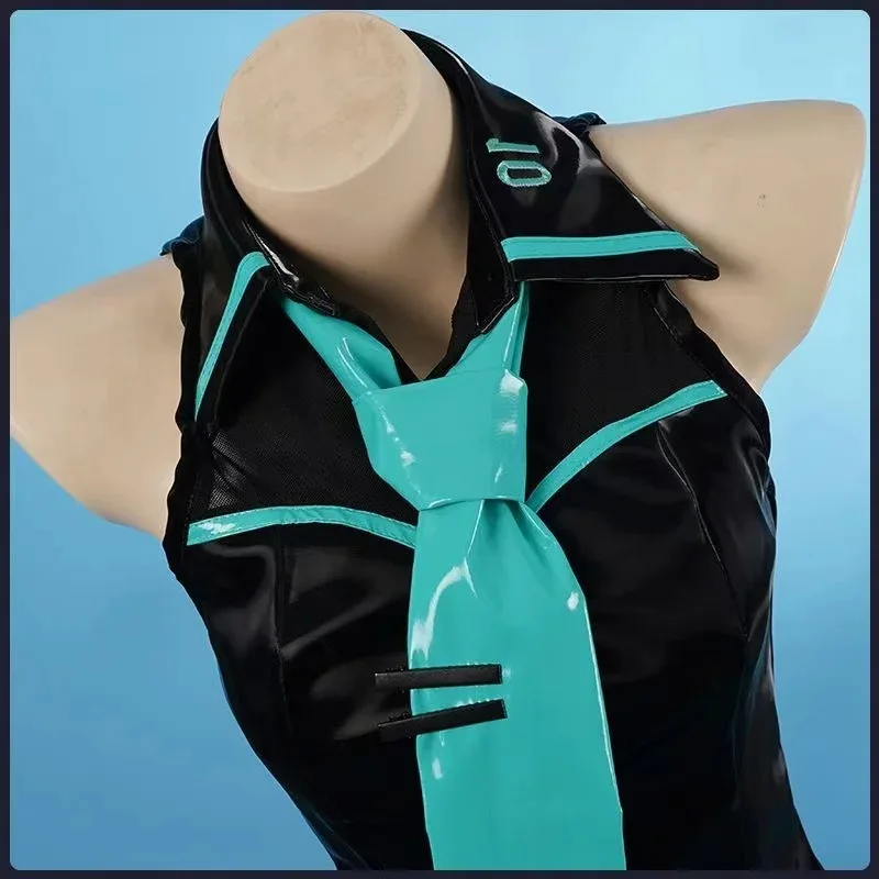 

25COSCosplay Miku 16th Formula Dress Sexy Cosplay Dress Black Liquid Leather Set