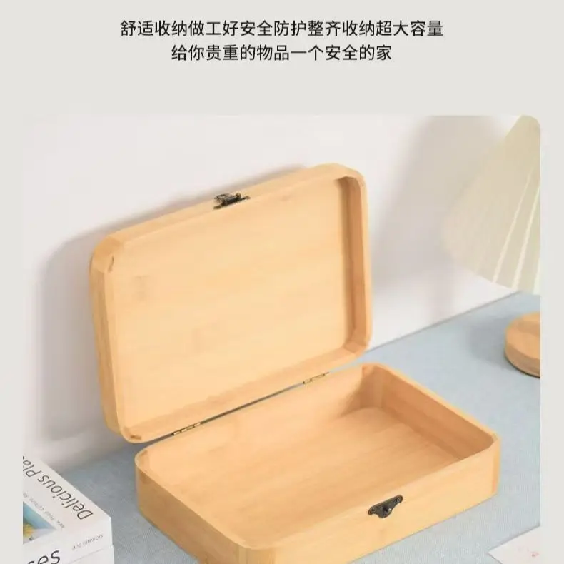 無垢材ジュエリー竹製フリップトップギフトボックス証明書収納小型長方形ケース