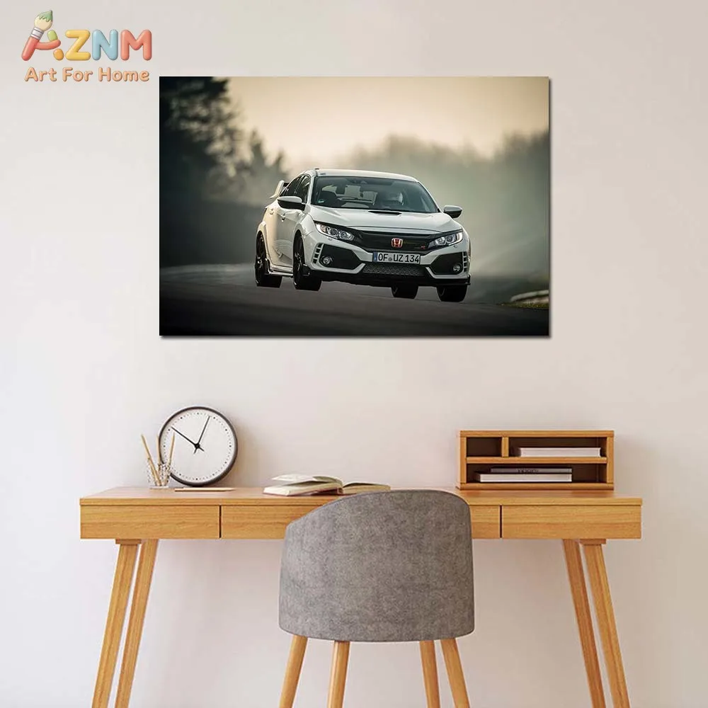AZNM Honda Civic Type R Performance Car Canvas Wall Art Unframed, Pôster de Arte de Carro de Corrida Japonês Hot Hatch para Garagem e Oficina