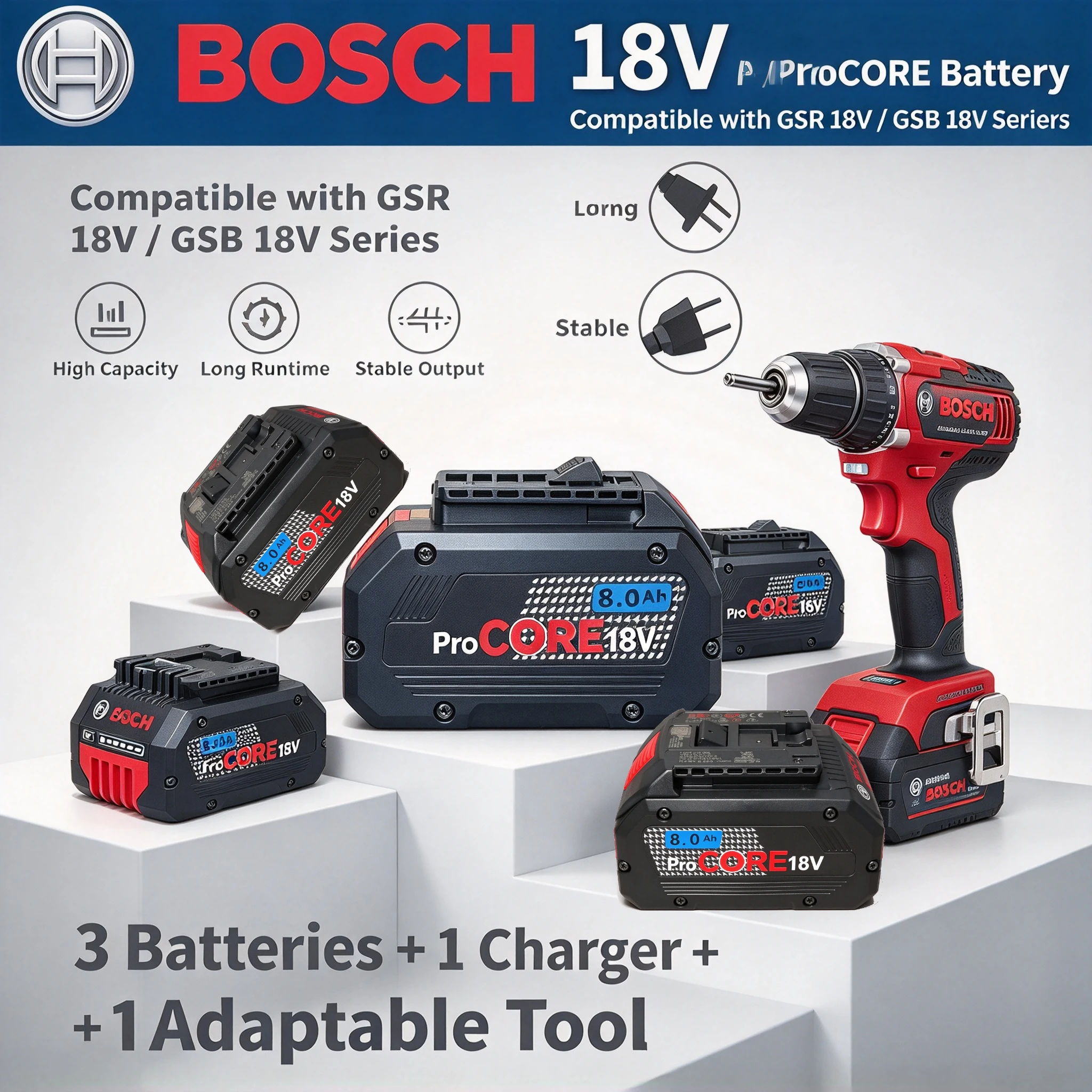Bosch 18V 8.0Ah Professional Lithium Battery, Smooth Power Delivery for Food Machinery Assembly, Replacement BAT618 GBA18V80