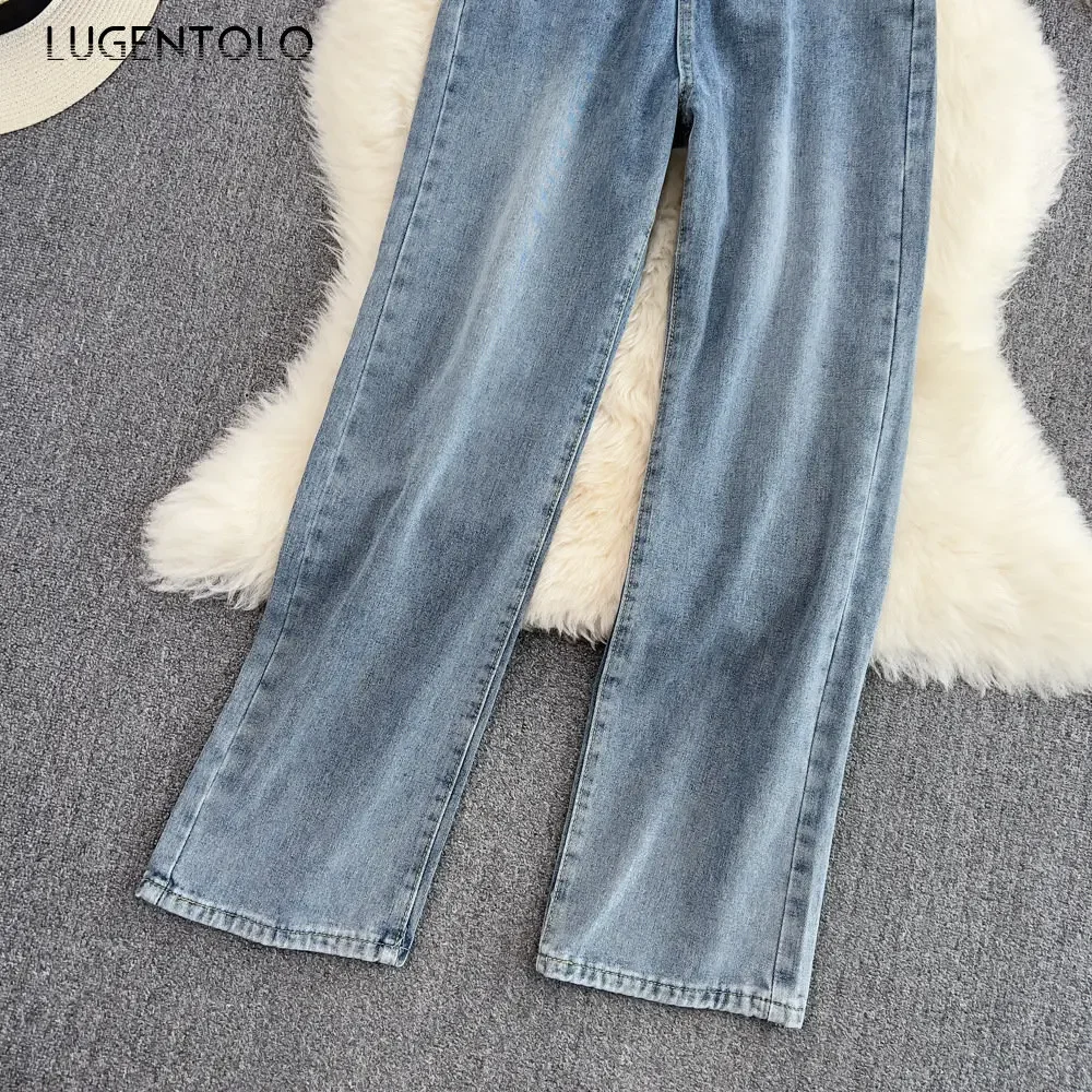 Macacão jeans sem costas de cintura alta feminino, sexy, magro, top de tubo, estiramento, vintage, peito único, reto, perna larga, calças, 2023