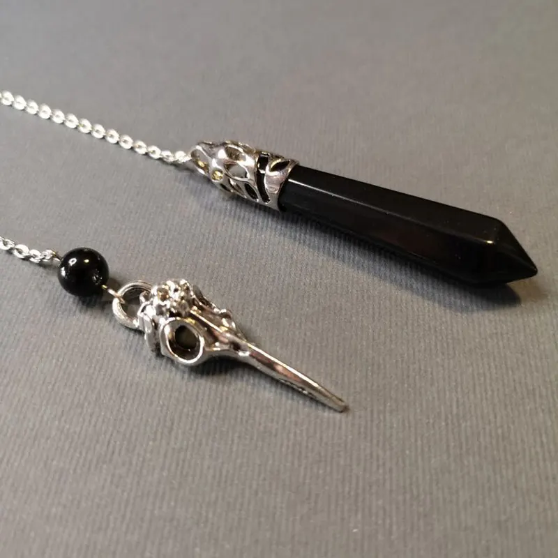 Reiki Natural Stone Pendulums Black Obsidian Crystals Pendant  for Divination Dowsing Vintage Gothic Chain Quartz Pendulos X191