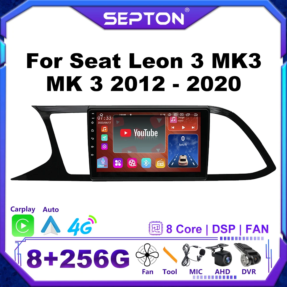 SEPTON 8+128G Android 12 8+128G Car Radio for Seat Leon 3 MK3 MK 3 2012 - 2020 4G Android Car Multimedia Player  Car Stereo