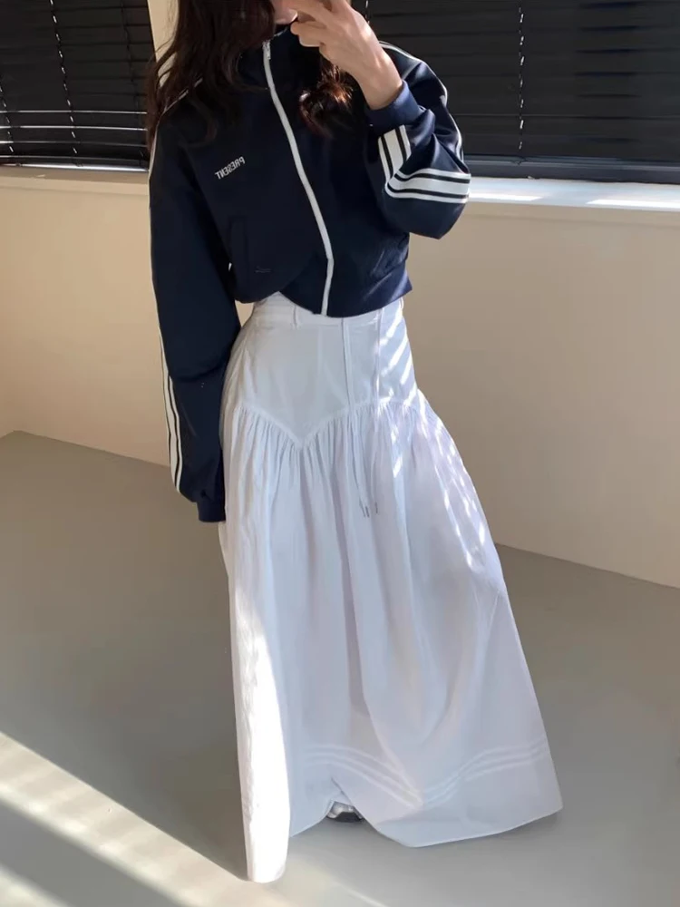 Saia Midi Branca E com Cintura Alta e Cinto, Saia em A para Mulheres, Estilo Slimming, Nova Coleção de Primavera, 00%...