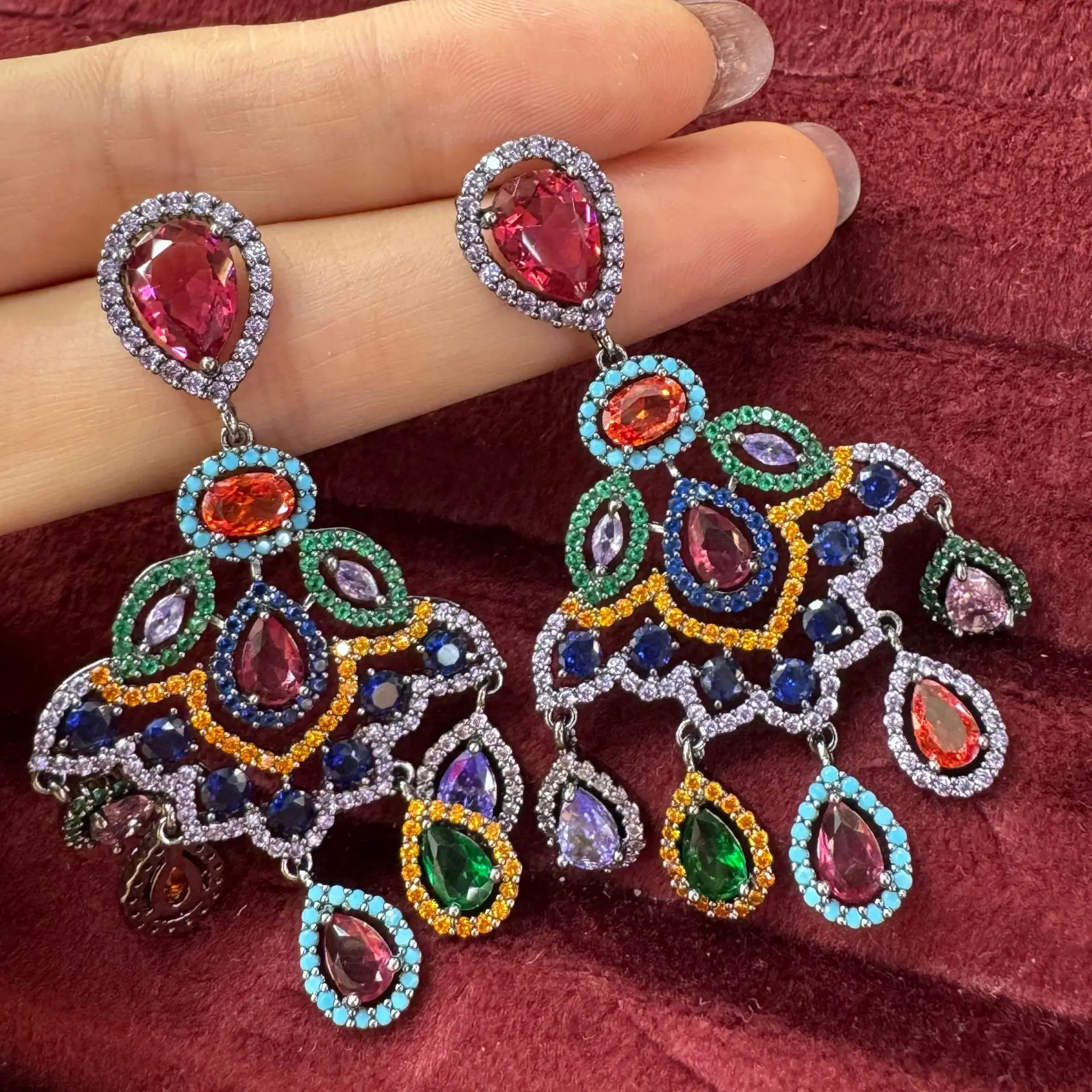 

Luxury Earrings Zirconia Multicolor Sparkly Jewelry Women Wedding Dinner Party Water Drop Tassel Earrings Women