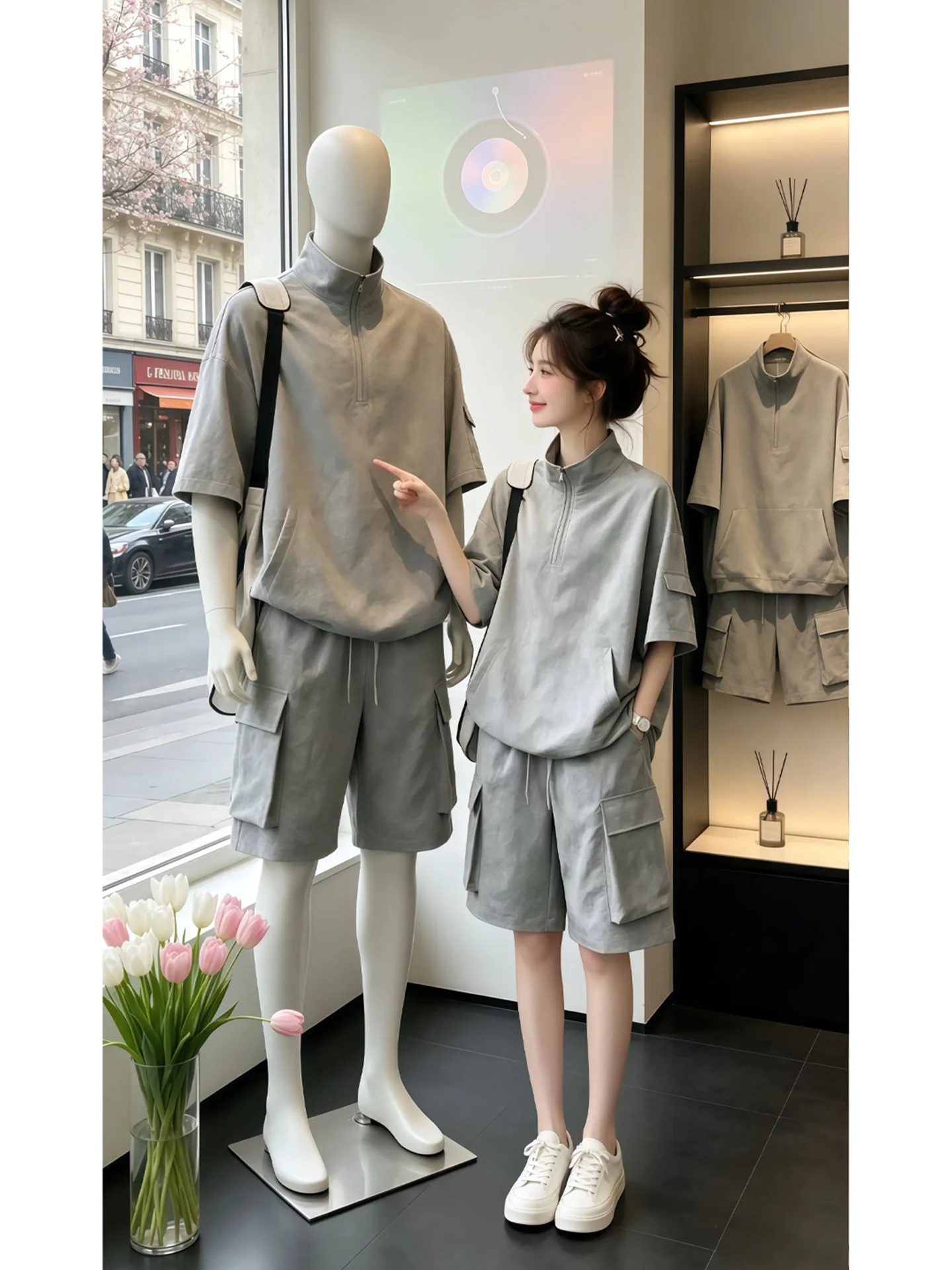 

American Style Casual Workwear Set Men's Summer Loose Short Sleeve Complete Sport Shorts Youth T-Shirt Pants Ensemble
