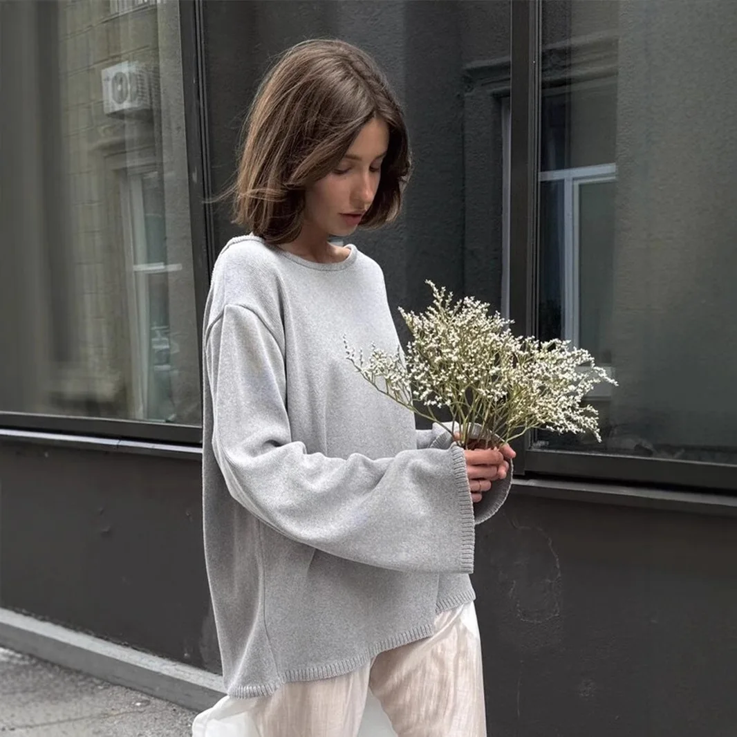 2025 Otoño e Invierno nuevo estilo suelto y perezoso suéter de punto Sexy para mujer suéter de algodón puro sin espalda