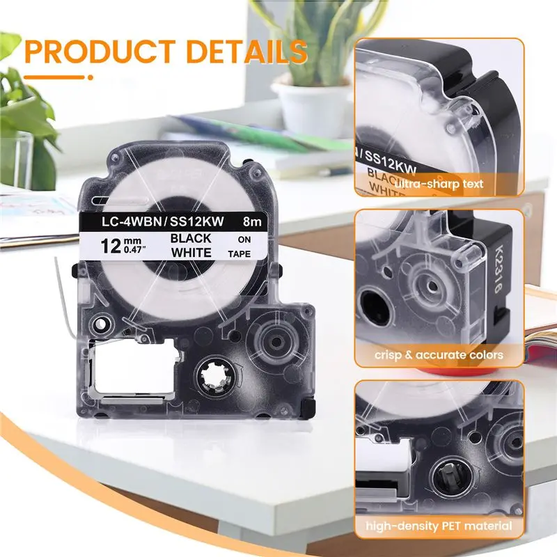 Hot Selling-4 Pack Compatible Label Tape Replacement For Epson LK-4WBN (SS12KW) Label Tape Cartridges Black On White Tape,4 Pack