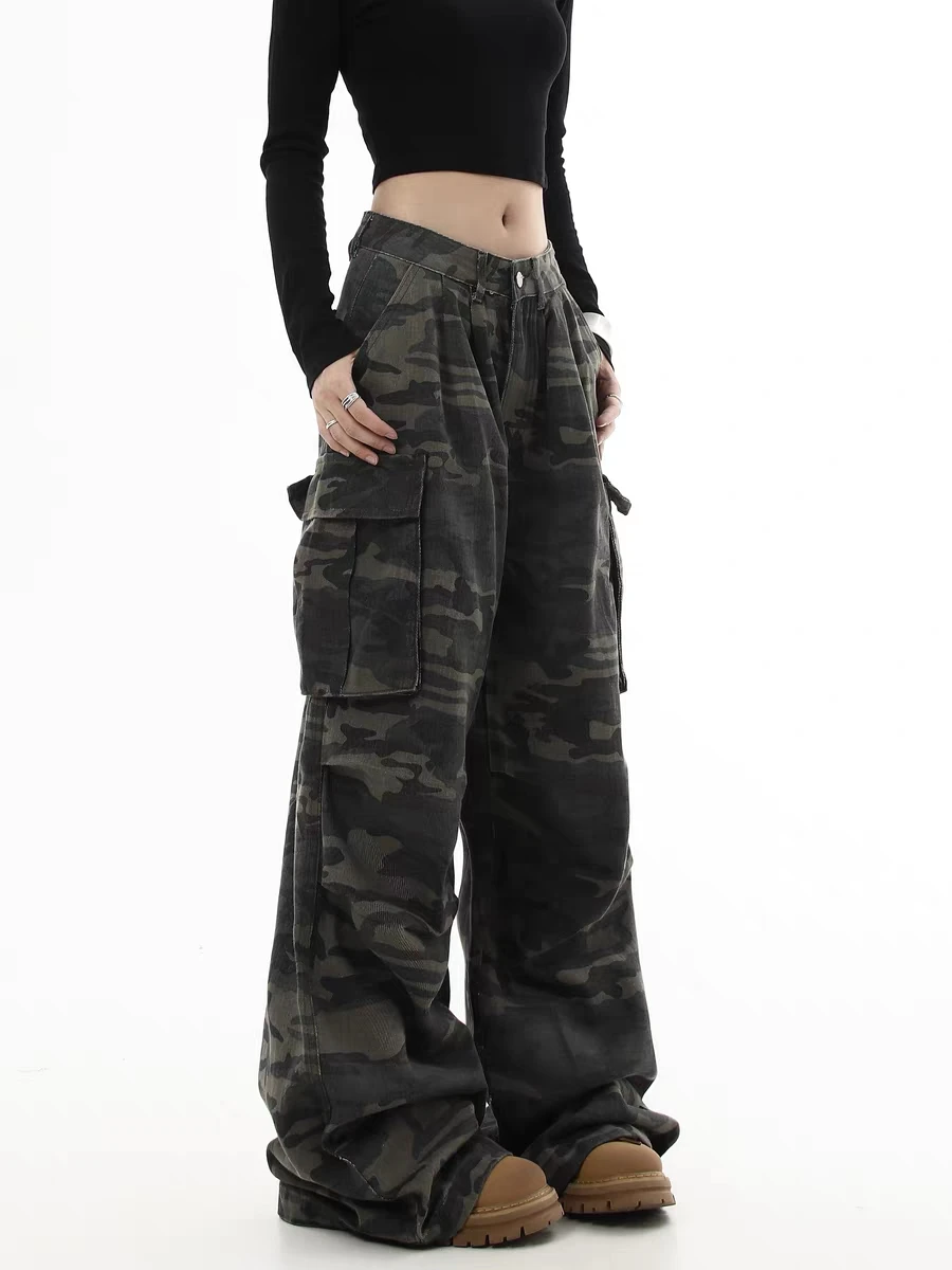 

American Retro Multi-Pocket Loose Straight Leg Wide Leg Jeans Casual Workwear Trousers for Men And Women Long Floor-Length