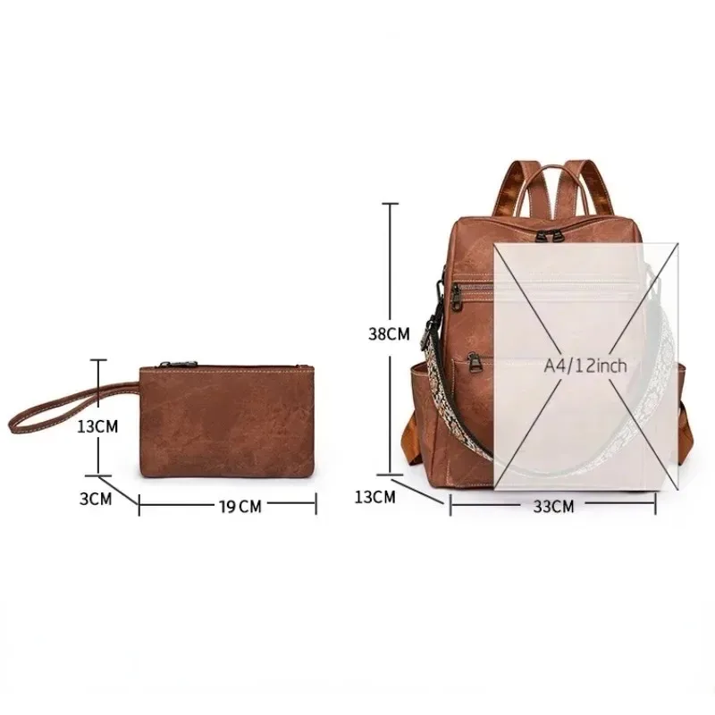2025 New Women\'s PU Leather Waterproof Anti-theft Fashion Large Capacity Business Travel College Laptop Backpack Shoulder Bag