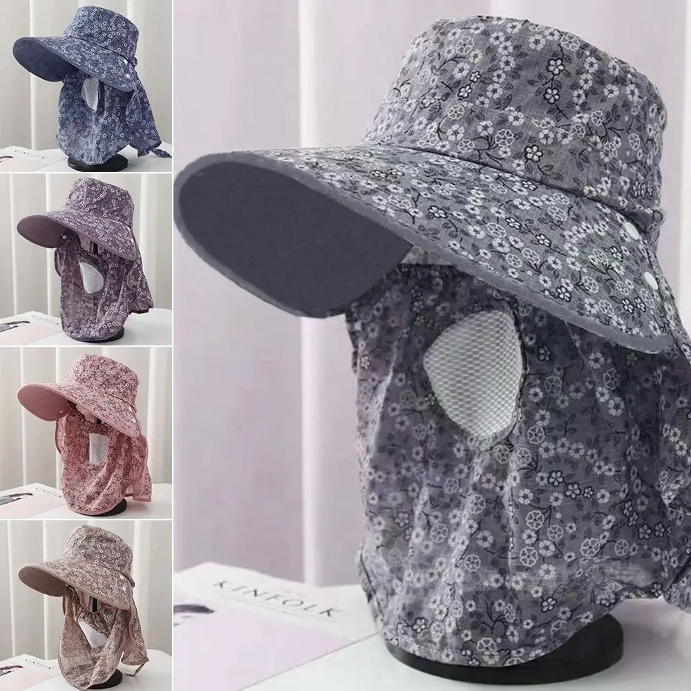 UV Protection Tea Picking Hat Fashion Breathable Full Face Brim Hat Face Shading Neck Protection Sun Hat Women