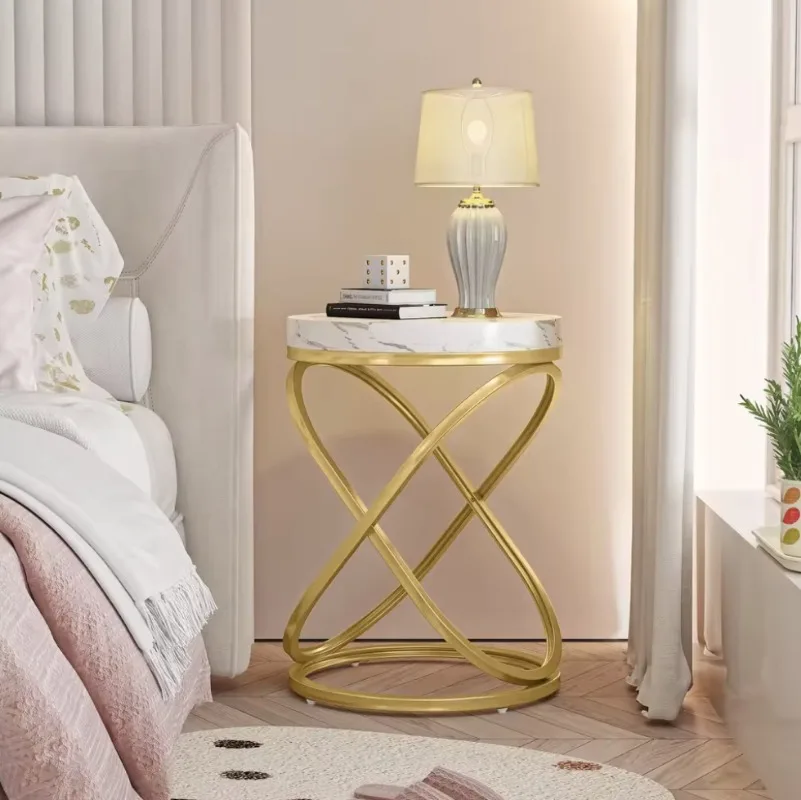 Round marble coffee table with gold interlaced frame side table