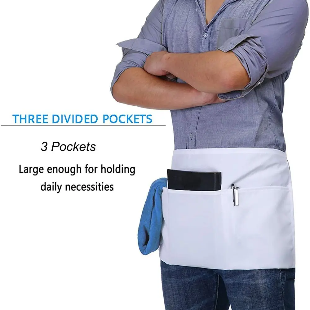 Fashion Unisex Waist Apron 3 Pockets Polyester Half Apron Short Apron BBQ