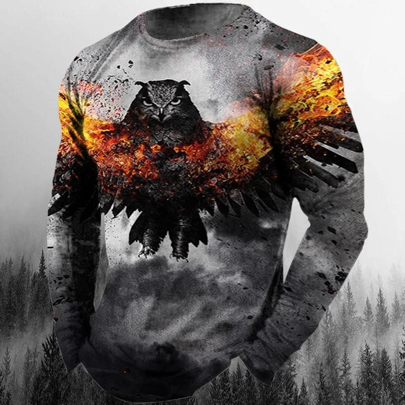 Cool Eagle T-shirts 3D Print Personality Street Long Sleeve O-neck T Shirts Harajuku Street Pop Animal Tops Autumn Trend Clothes image 4