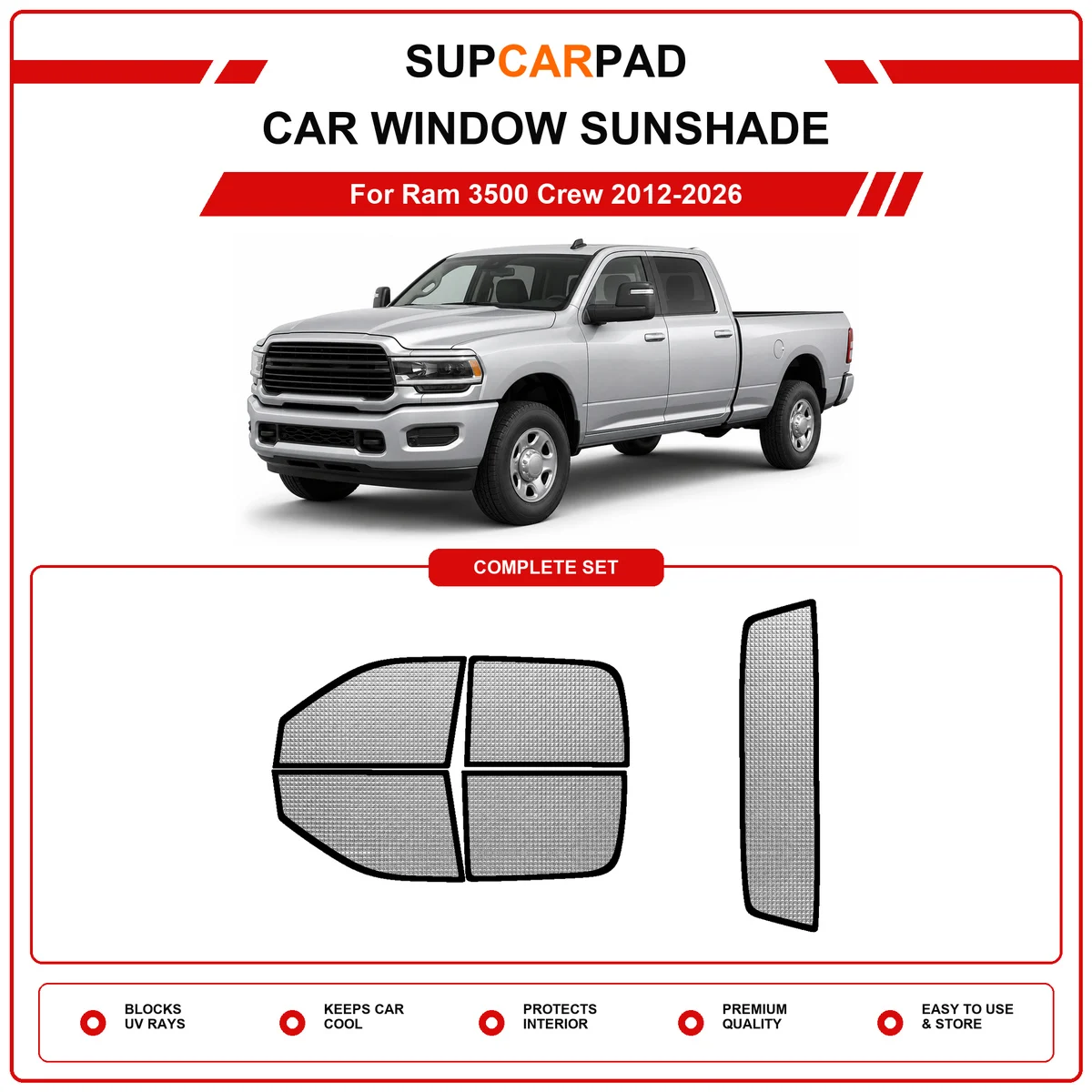For Ram 3500 Crew 2012-2026 Pre‑Cut Auto Window Sunshade Anti‑UV Car Sun Visor Protector