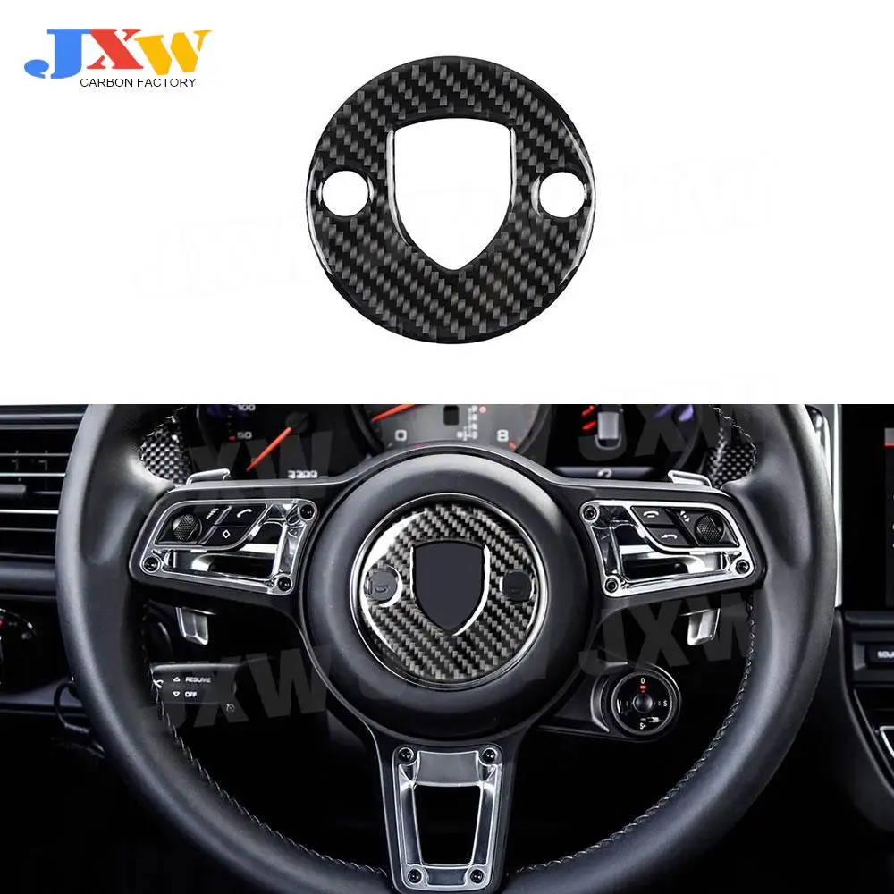 

Carbon Fiber Steering Wheel Emblem Panel Trim Frame Cover Sticker for Porsche Macan Panamera 718 New Cayenne Car Accessories