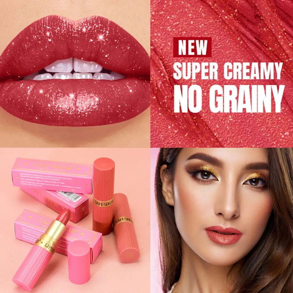 Lápiz labial con purpurina de 6 colores, resistente al agua, hidratante de larga duración, tinte rosa mate, labios sexis rojos, maquillaje de terciopelo U1H7