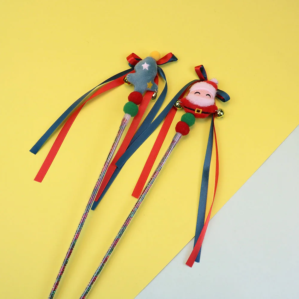 

New Cartoon Plush Christmas Series Pet Supplies Santa Claus Christmas Tree Interactive Training Cat Toys Teasing Cat Stick
