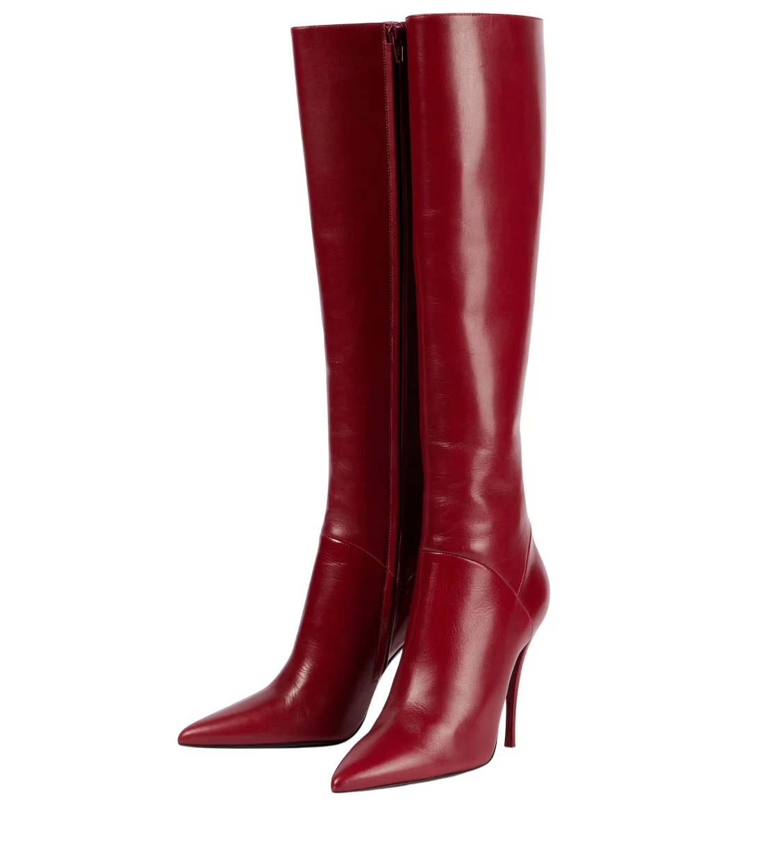 

Red Pointed Toe Knee-high Boots Side Zipper Solid Thin High Heels Women Stilettos Solid Sexy Girl Catwalk Modern Boots