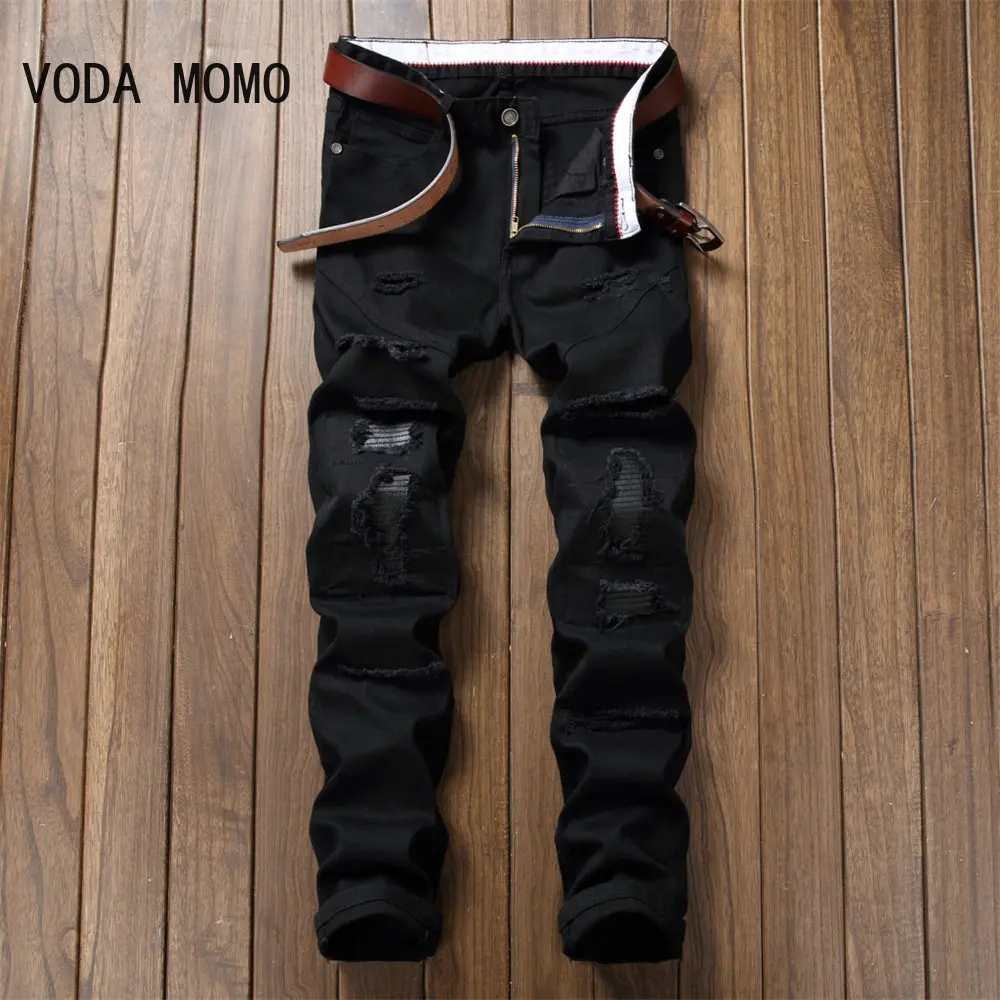 

Dropshipping Fashion New Biker Jeans Men's Distressed Stretch Ripped Hip Hop Slim Fit Holes Punk Denim Cotton Pants