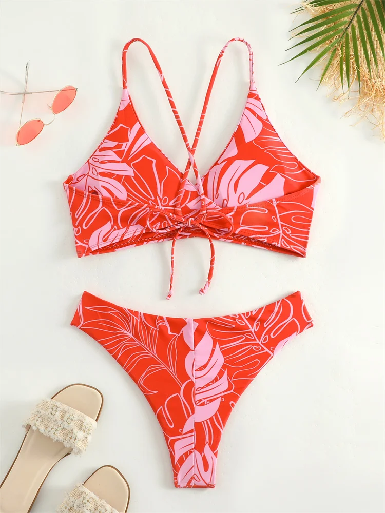 Bikini Swimsuit Women Push Up Swimwear 2024 New Print Lace Up Bikinis Set Sexy Thong Bathing Suit Female Summer Beach Two Piece