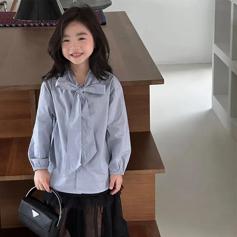 

2025 Autumn New Children's Bow Tie Shirt Children's Clothing Top
