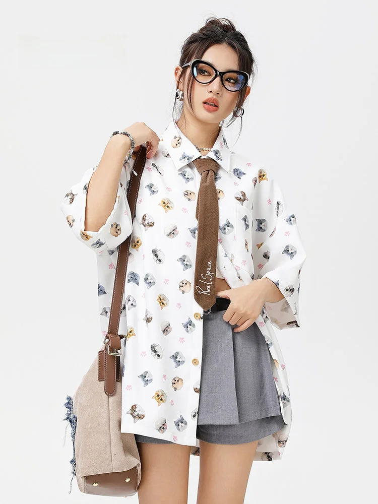 

Loose ort Sve irt Men Women Casual Summer School Sle Faion Mmoptop Polyester Fiber Button Closure Point Collar