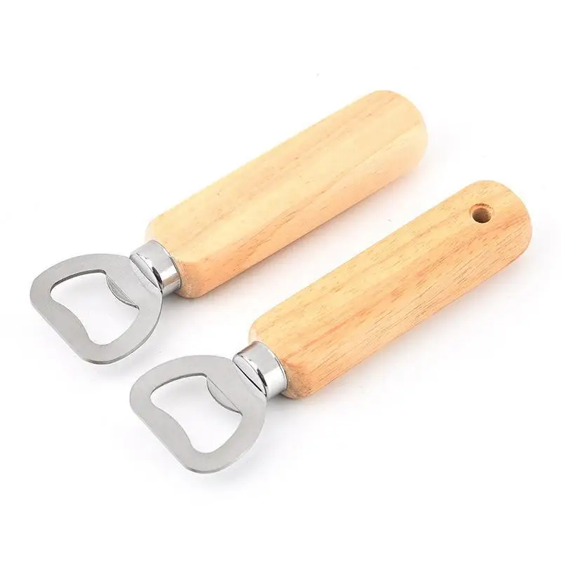 #1PCS Thickened Stainless Steel Beer Openers With Wooden Handles, Suitable For Both Alcoholic And Non-Alcoholic Beverages