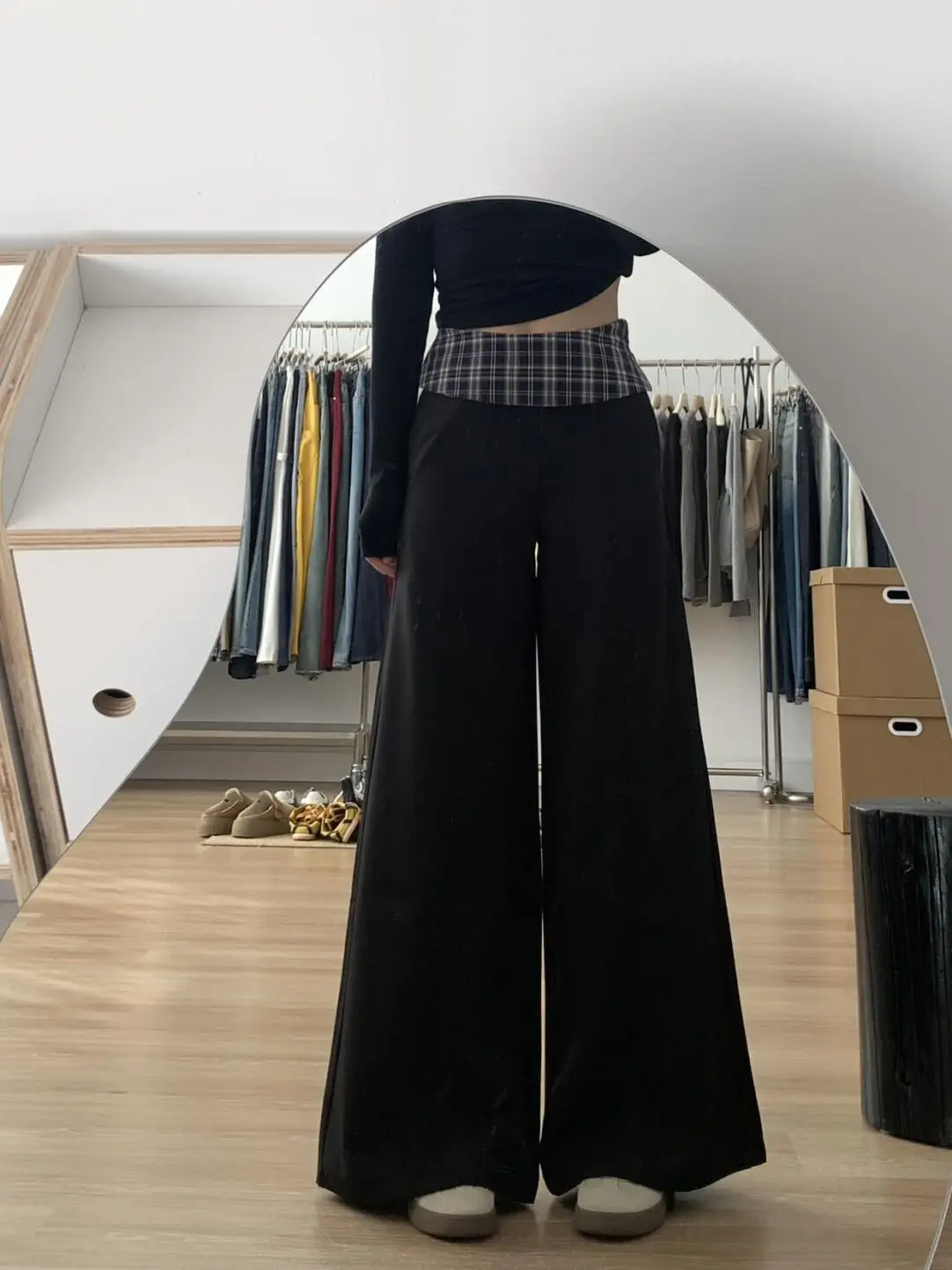 Bla jambe large longueur de plancher pantalons décontractés femmes printemps 2025 nouveau Design pantalon minceur ample Double taille haute jean