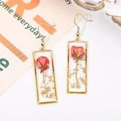 Elegant Real Flower Earrings Women Unique Epoxy Resin Pressed Flower Earring Wholesale Natural Flower Earrings Custom Accessory
