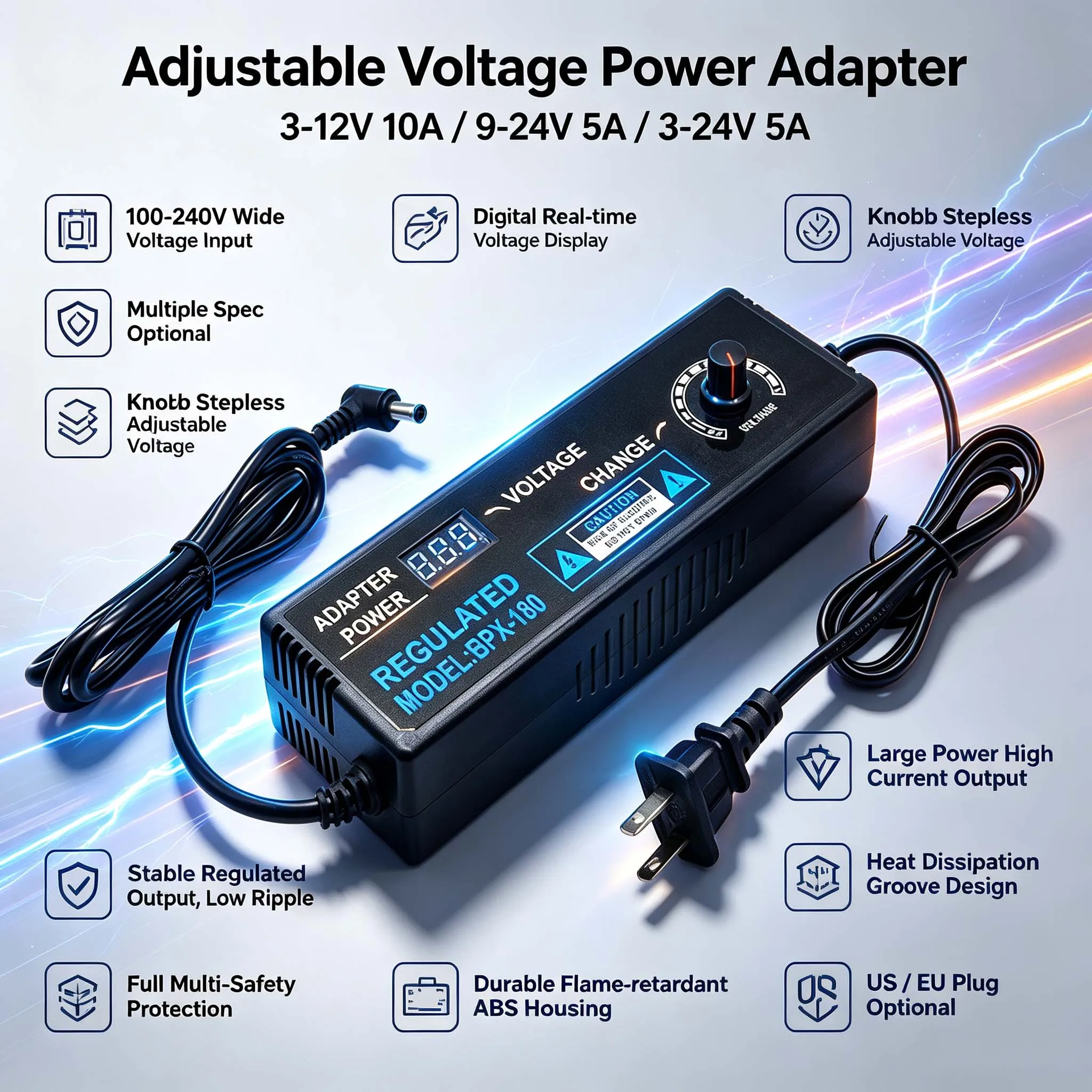 EU US Plug 3-12V10A 3-24V5A 9-24V5A AC Adjustable Power Adapter Various Voltage DC Source For 2835 5050 5730 LED Strip