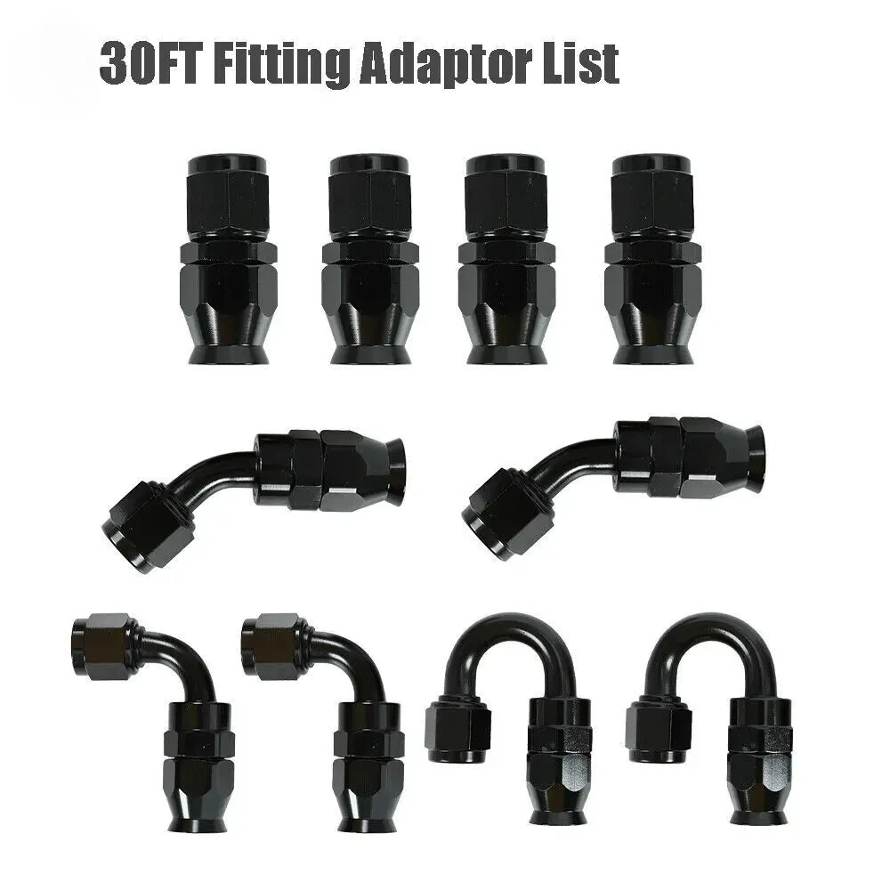 Línea de combustible AN6 Nylon PTFE 30 pies con kit de manguera de accesorios de 10 piezas E85 negro