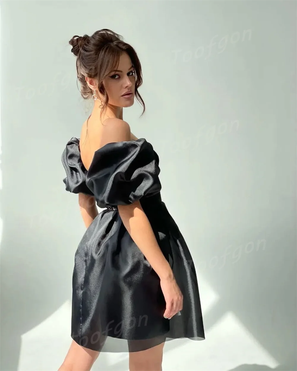 Toofgon Chic Sweetheart Abiti da sera corti neri Abiti da ballo personalizzati con spalle scoperte Abiti da festa da donna per occasioni speciali